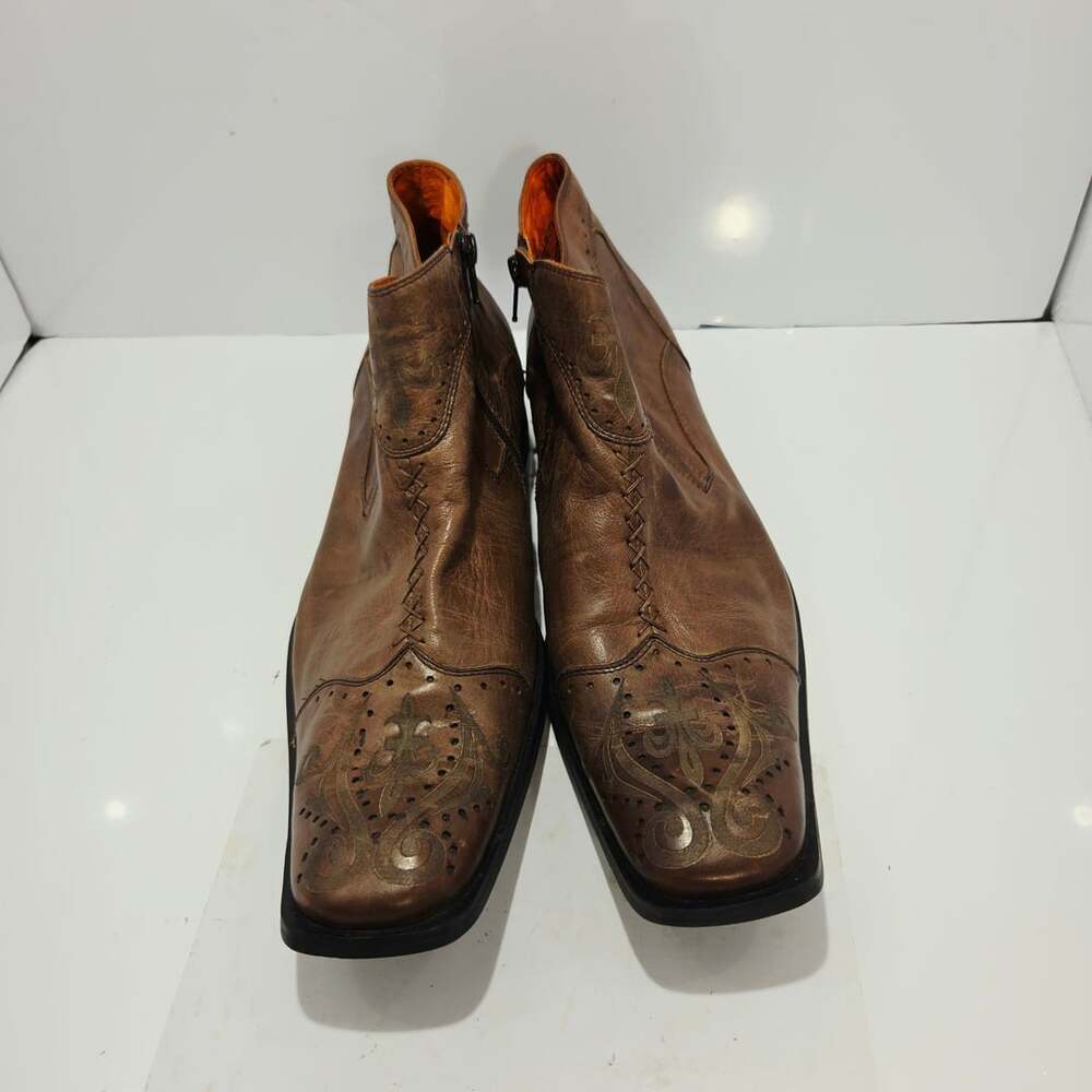 Robert Wayne Durango Brown Leather Fleur De Lis Ankle Zip Boots Size 12